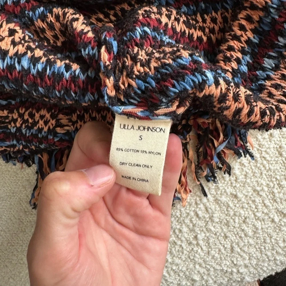 Ulla Johnson-SET Multicolored Stripe Shortsleeve Top and Matching Fringe Skirt